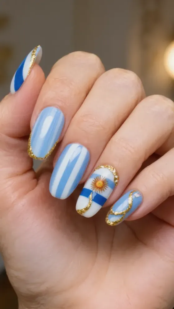 Diseño de referencia: nail art con bandera argentina