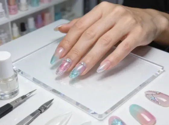 Diseño de referencia: semipermanente pastel con strass y glitter