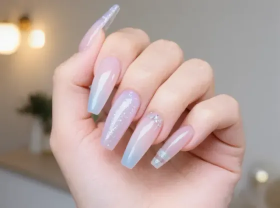 Diseño de referencia: esculpidas nude con glitter plateado y strass